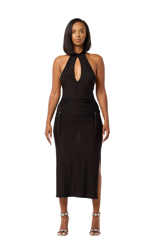 MALIBOUE DRESS - BLACK SHEEN